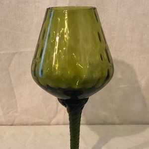 Vintage 11" Avocado Green Empoli Italian Murano Optic Glass Brandy Snifter